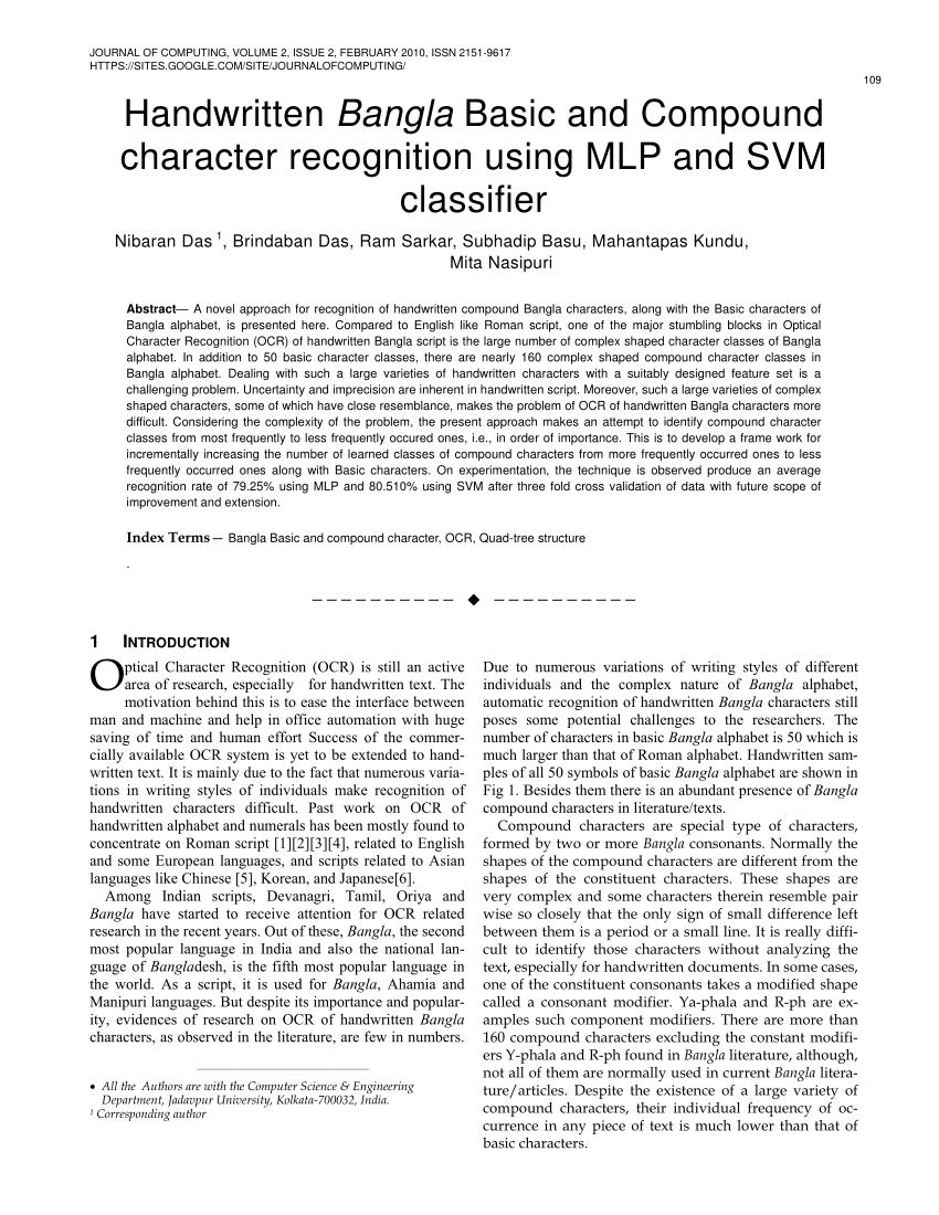 Pdf Handwritten Bangla Basic And Compound Character Recognition Using Mlp And Svm Classifier 0845