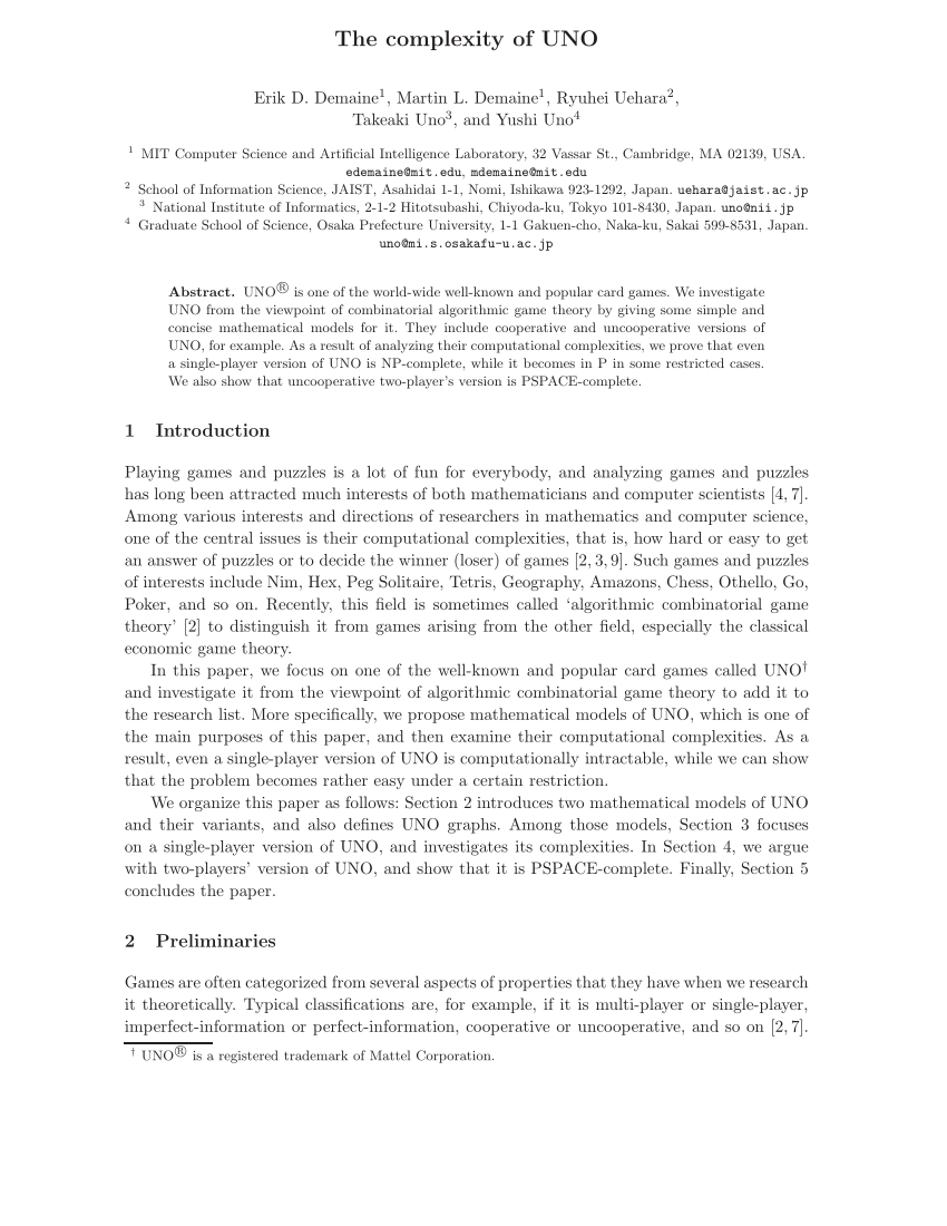 PDF) Game Refinement Theory and Multiplayer Games: case study using UNO