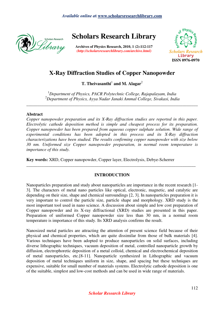 Pdf X Ray Diffraction Studies Of Copper Nanopowder