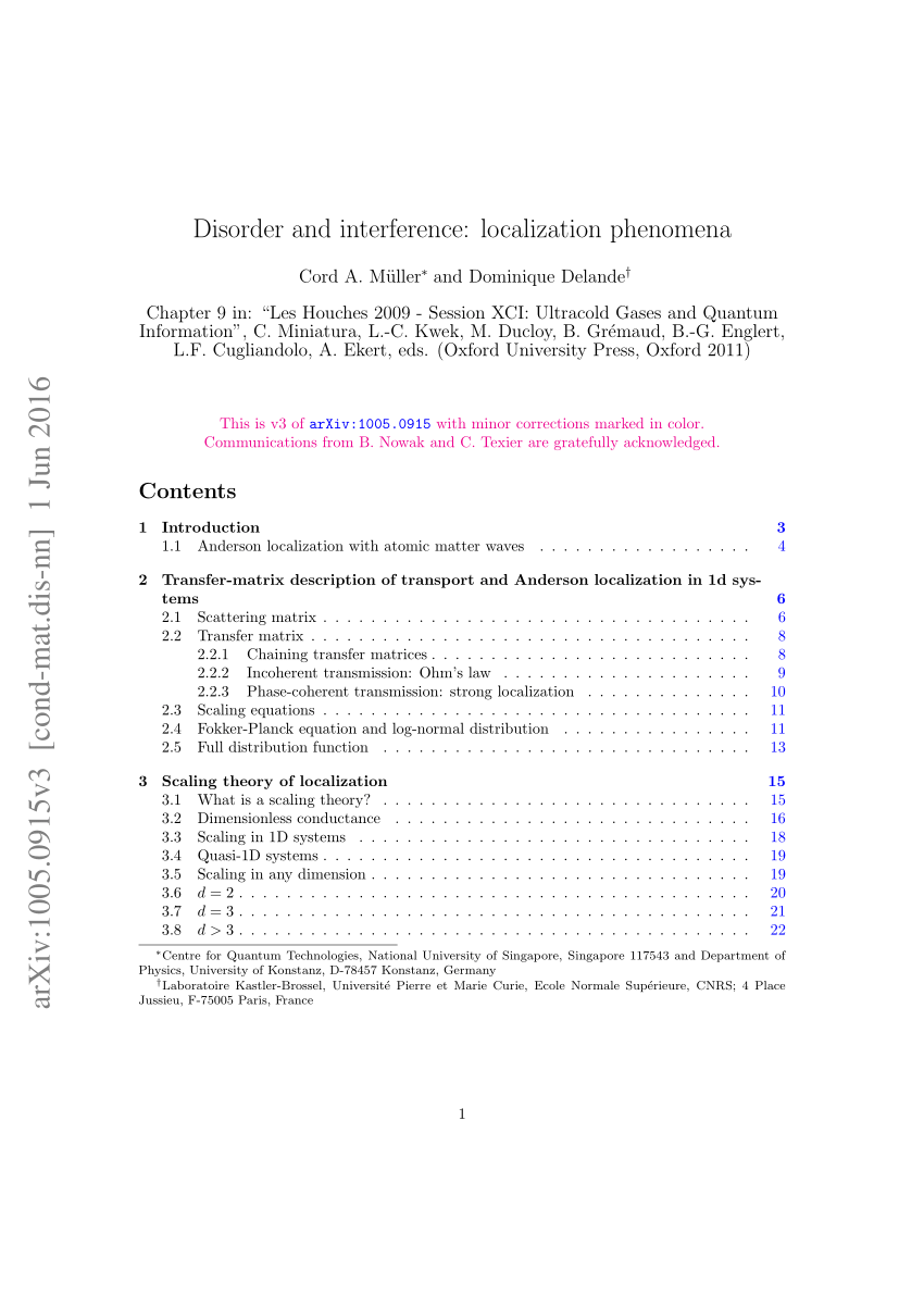 Pdf Disorder And Interference Localization Phenomena