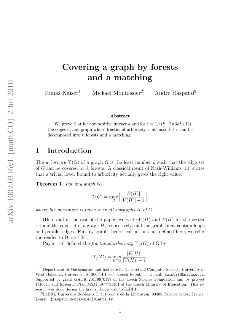 Pdf Covering A Graph By Forests And A Matching