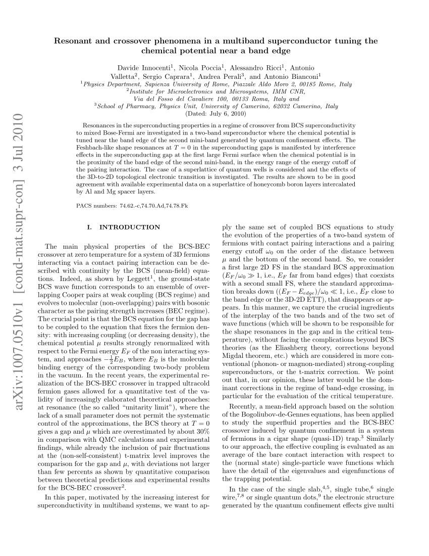 PDF) Resonant and crossover phenomena in a multiband 