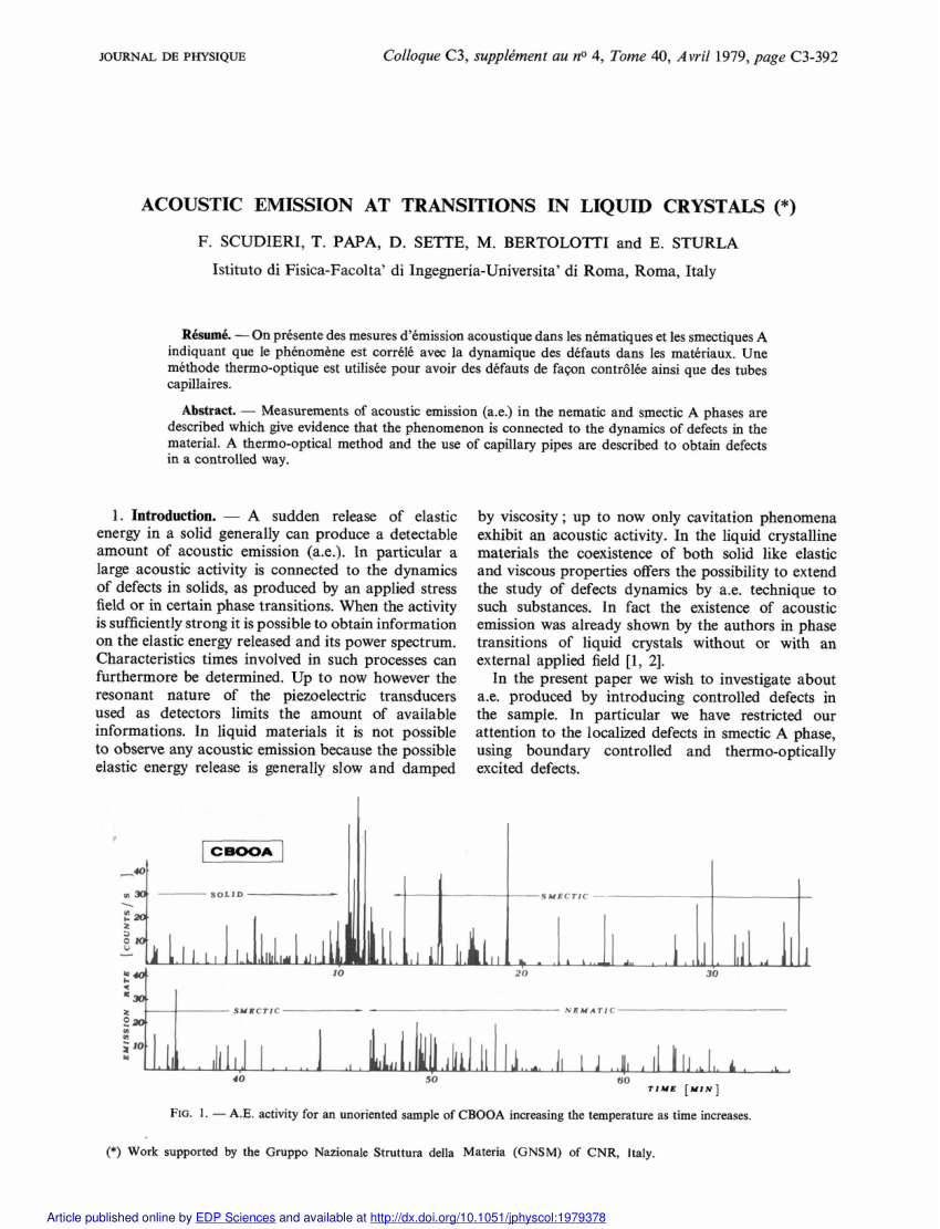 (PDF) ACOUSTIC EMISSION AT TRANSITIONS IN LIQUID CRYSTALS