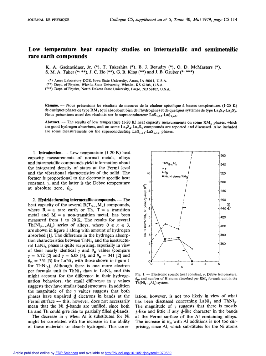 Pdf Low Temperature Heat Capacity Studies On Intermetallic And Semimetallic Rare Earth Compounds