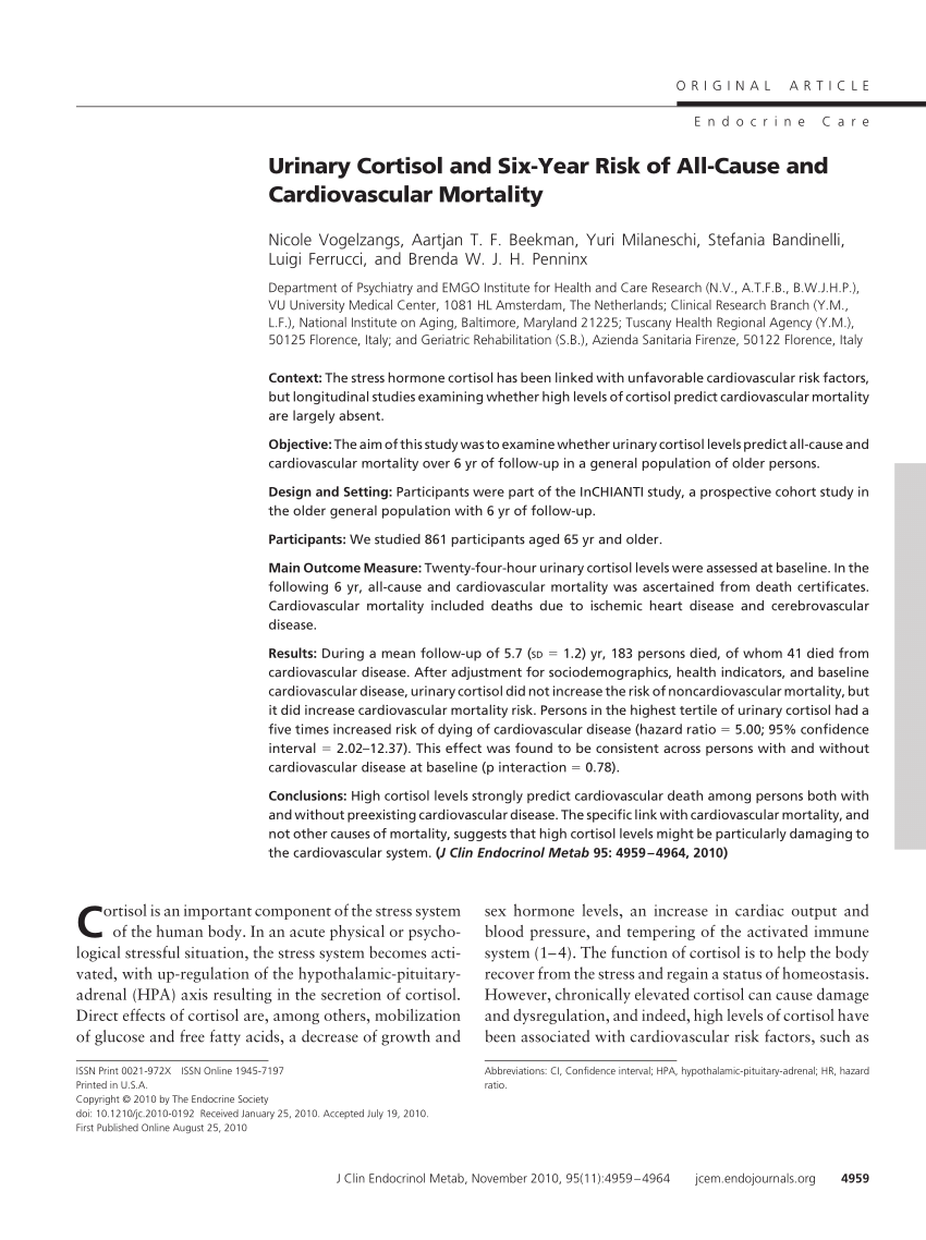 Pdf Urinary Cortisol And Six Year Risk Of All Cause And Cardiovascular Mortality