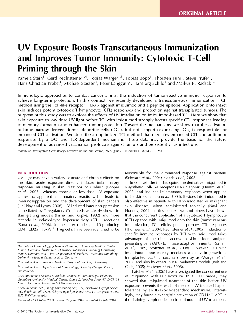 Natur tand Suri PDF) UV Exposure Boosts Transcutaneous Immunization and Improves Tumor  Immunity: Cytotoxic T-Cell Priming through the Skin