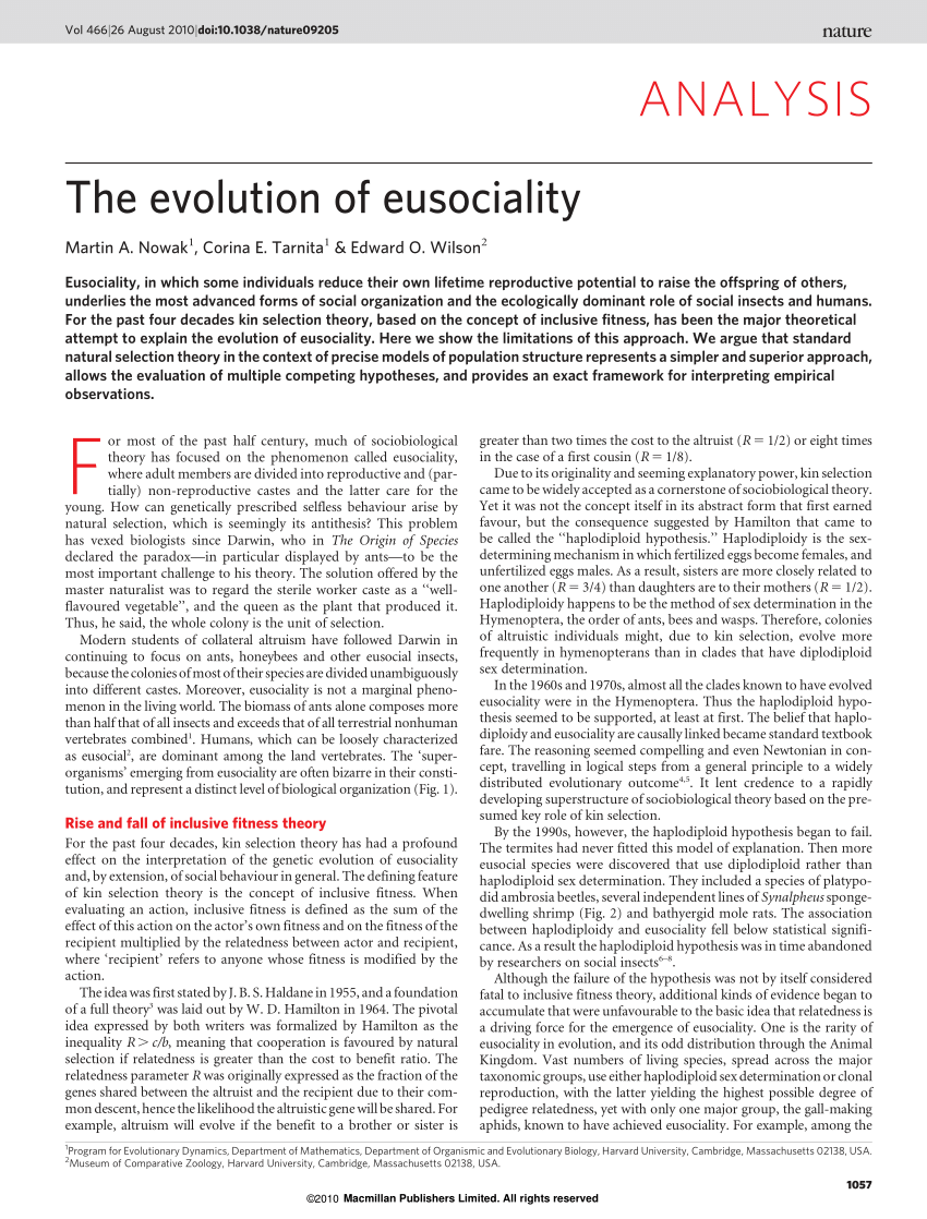 evolution of eusociality research paper