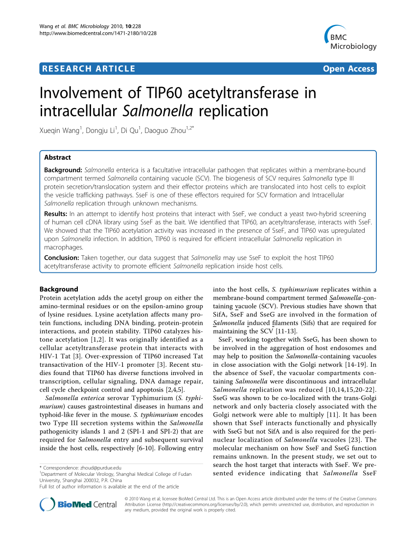 PDF) Involvement of TIP60 acetyltransferase in intracellular ...
