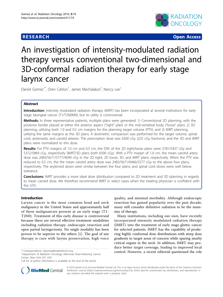 Pdf An Investigation Of Intensity Modulated Radiation Therapy Versus Conventional Two 5835