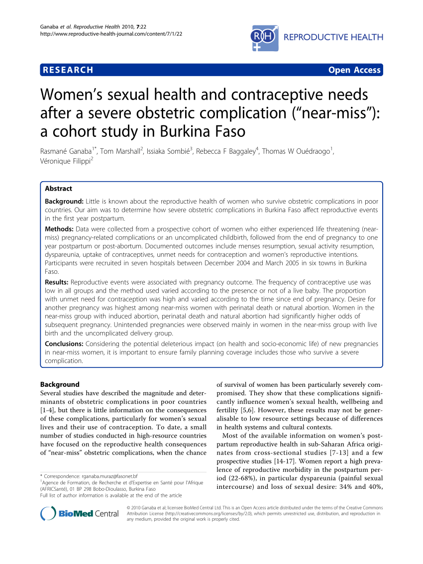 PDF Women s sexual health and contraceptive needs after a severe