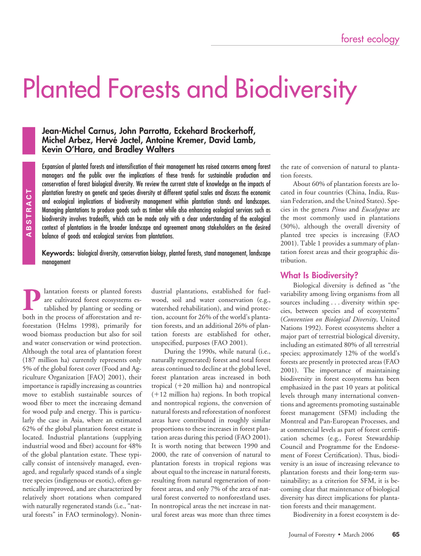 Pdf Planted Forests And Biodiversity - 