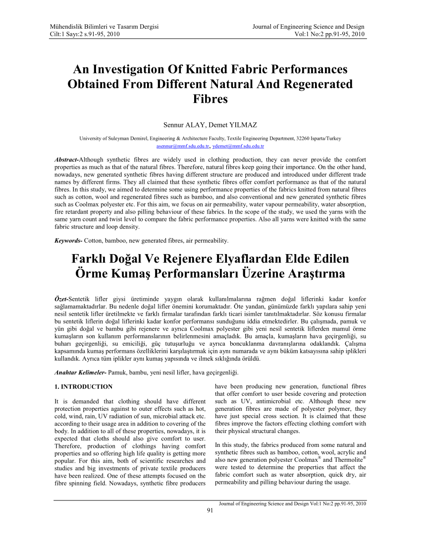 PDF) AN INVESTIGATION OF KNITTED FABRIC PERFORMANCES OBTAINED FROM  DIFFERENT NATURAL AND REGENERATED FIBRES