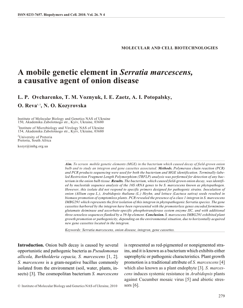 Pdf A Mobile Genetic Element In Serratia Marcescens A Causative Agent Of Onion Disease
