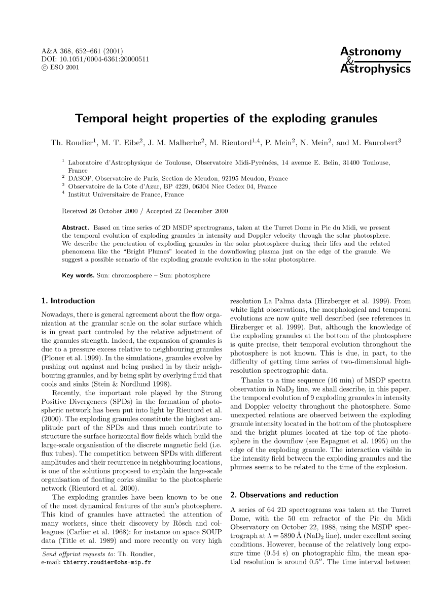 PDF) Temporal height properties of the exploding granules
