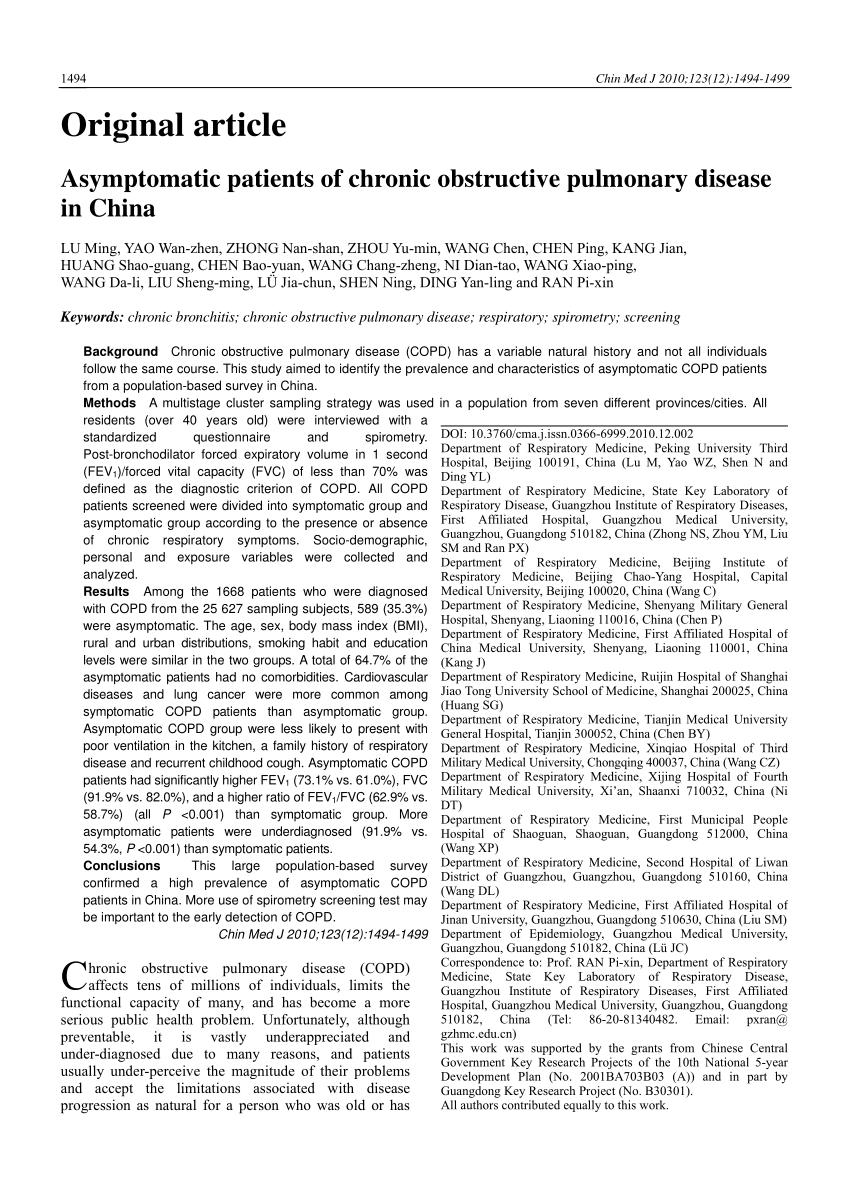 Pdf Asymptomatic Patients Of Chronic Obstructive Pulmonary - 