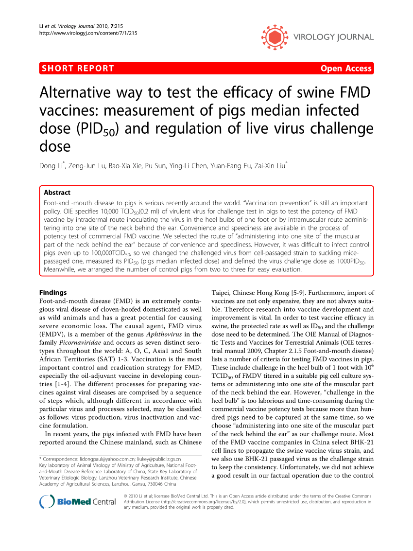 (PDF) Alternative way to test the efficacy of swine FMD ...
