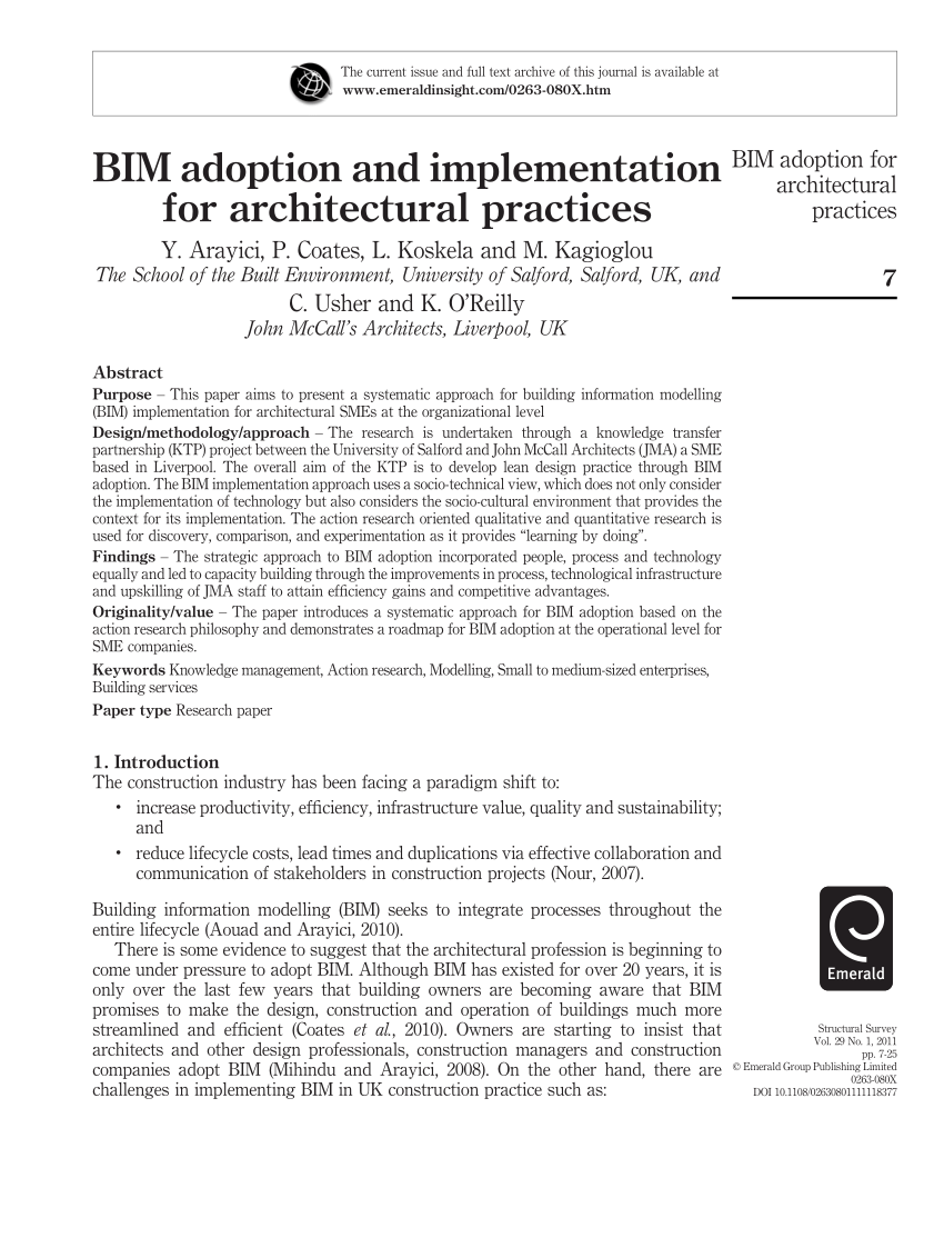 Pdf Bim Implementation For An Architectural Practice