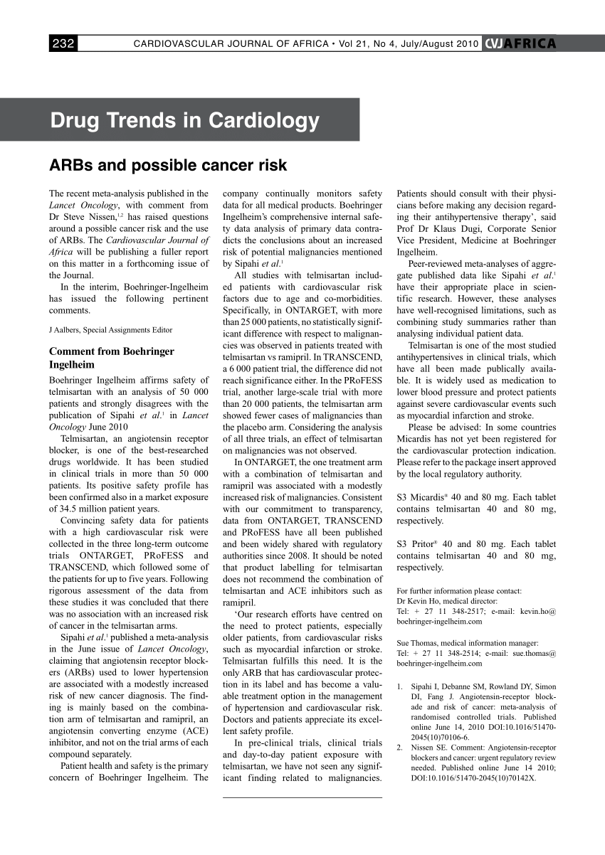 Pdf Arbs And Possible Cancer Risk