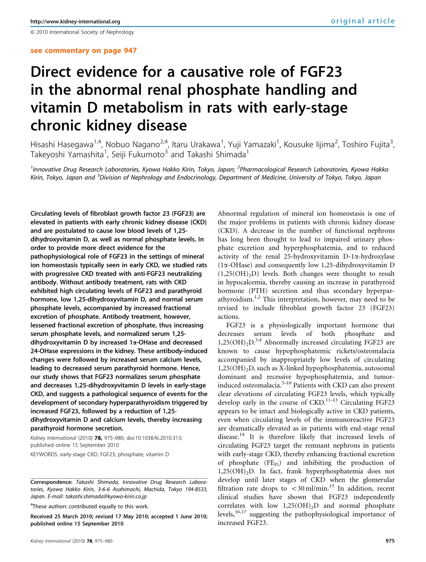 PDF Direct Evidence For A Causative Role Of FGF In The Abnormal Renal Phosphate Handling And