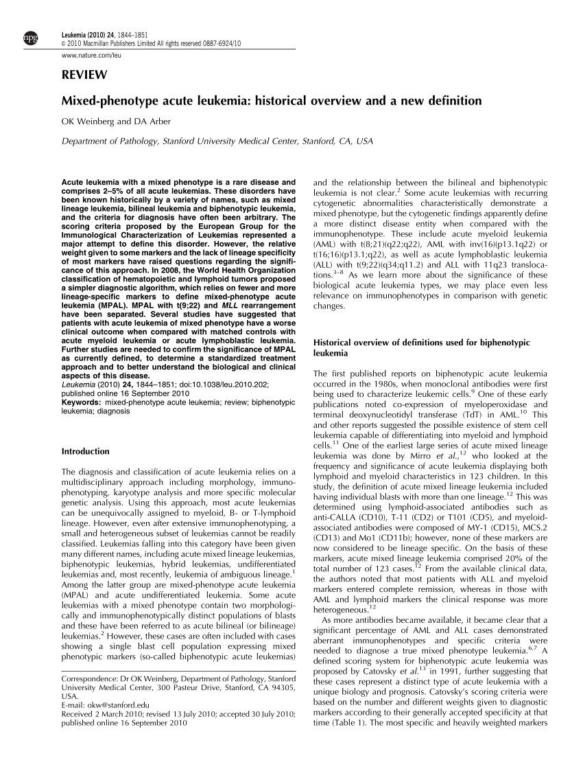 (PDF) Mixed-phenotype acute leukemia: Historical overview and a new