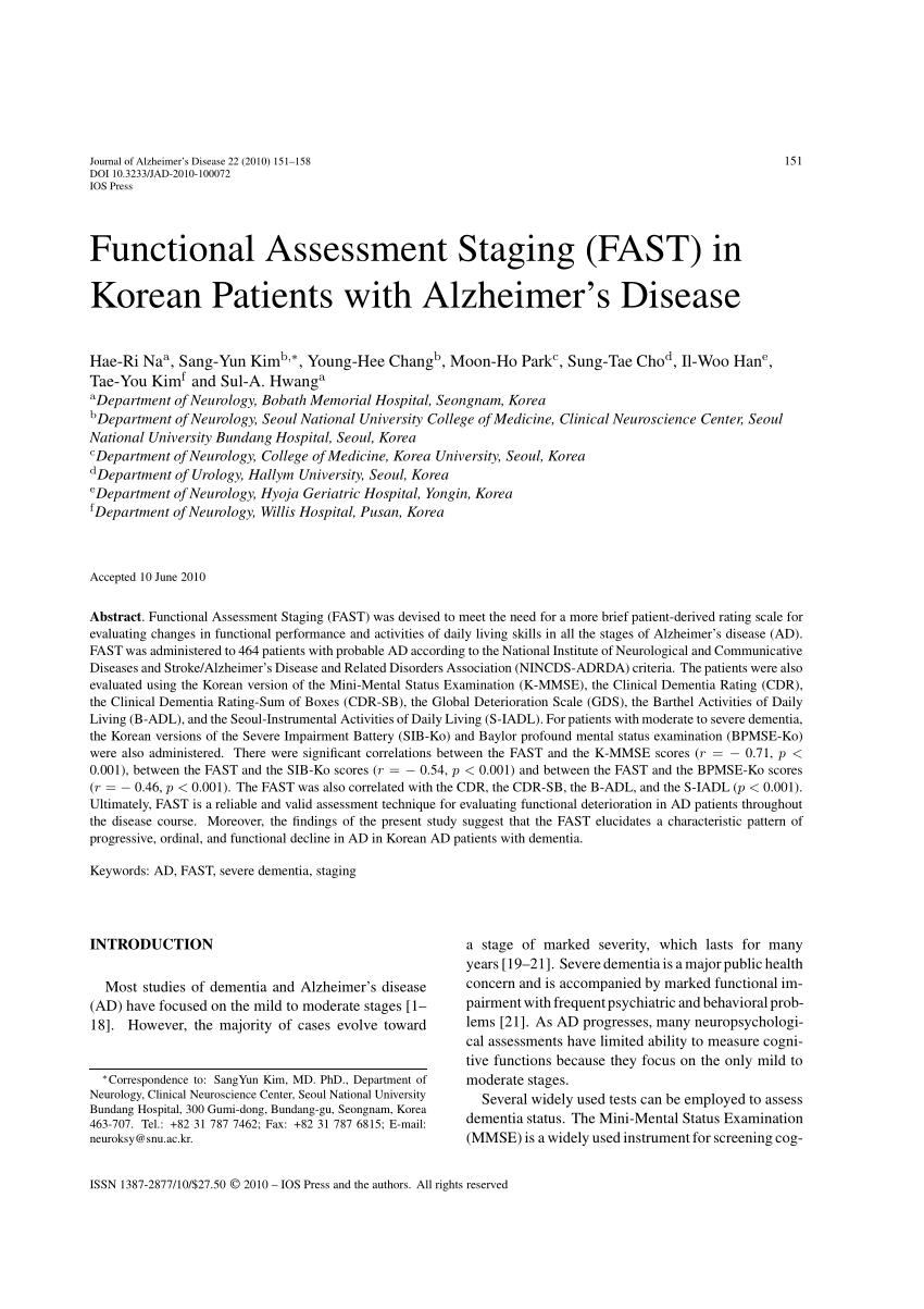 (PDF) Functional Assessment Staging (FAST) in Korean Patients with