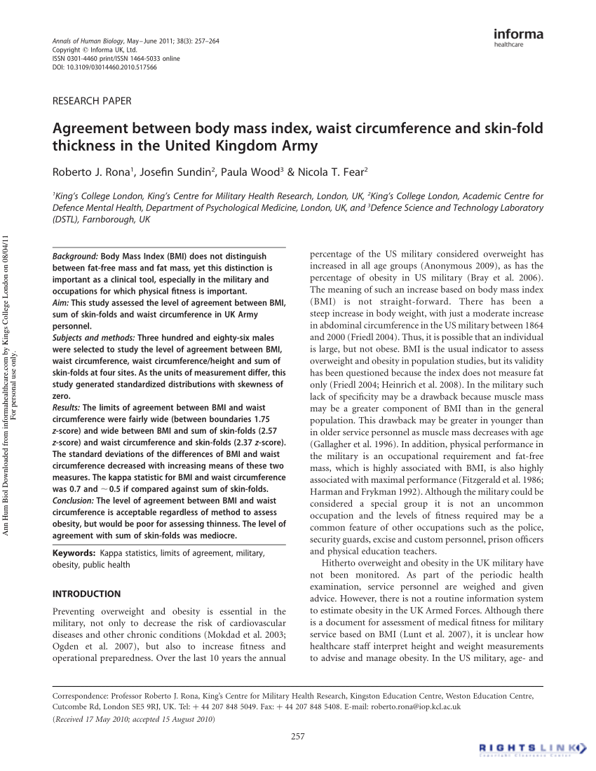 Pdf Agreement Between Body Mass Index Waist Circumference