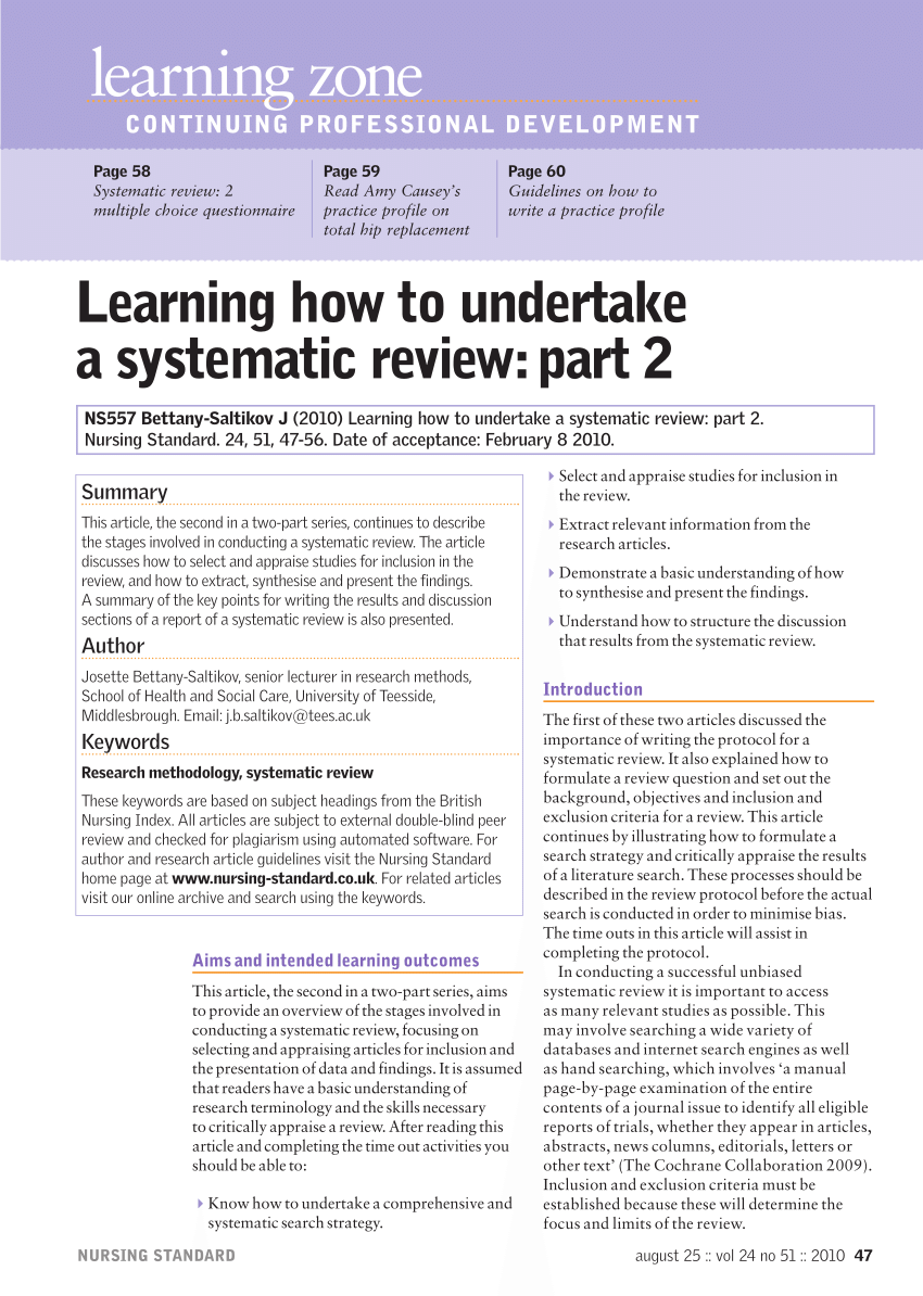 PDF) Learning how to undertake a systematic review: Part 7