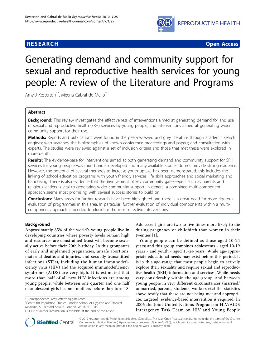 Pdf Generating Demand And Community Support For Sexual And Reproductive Health Services For 5011