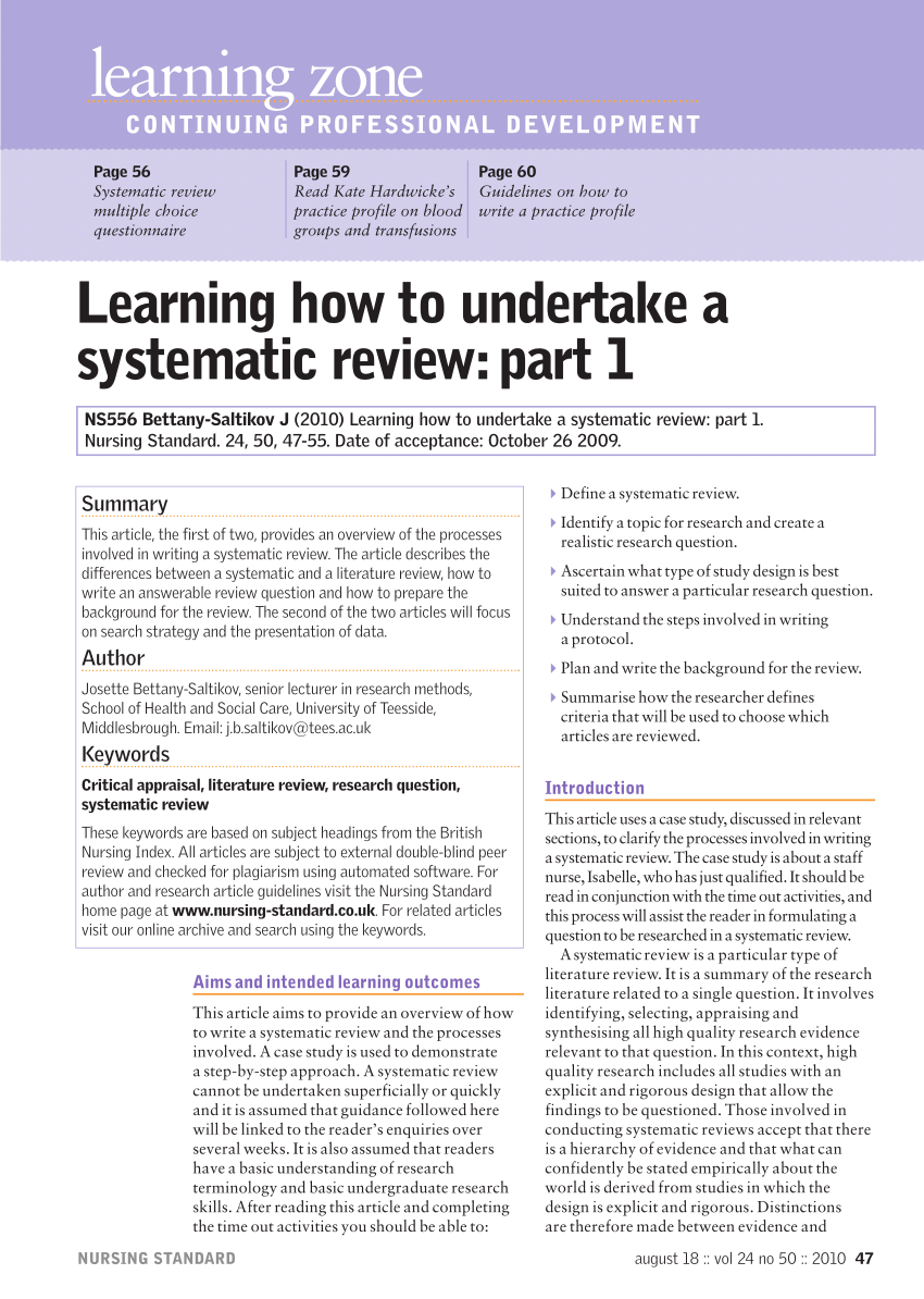 pdf-learning-how-to-undertake-a-systematic-review-part-1