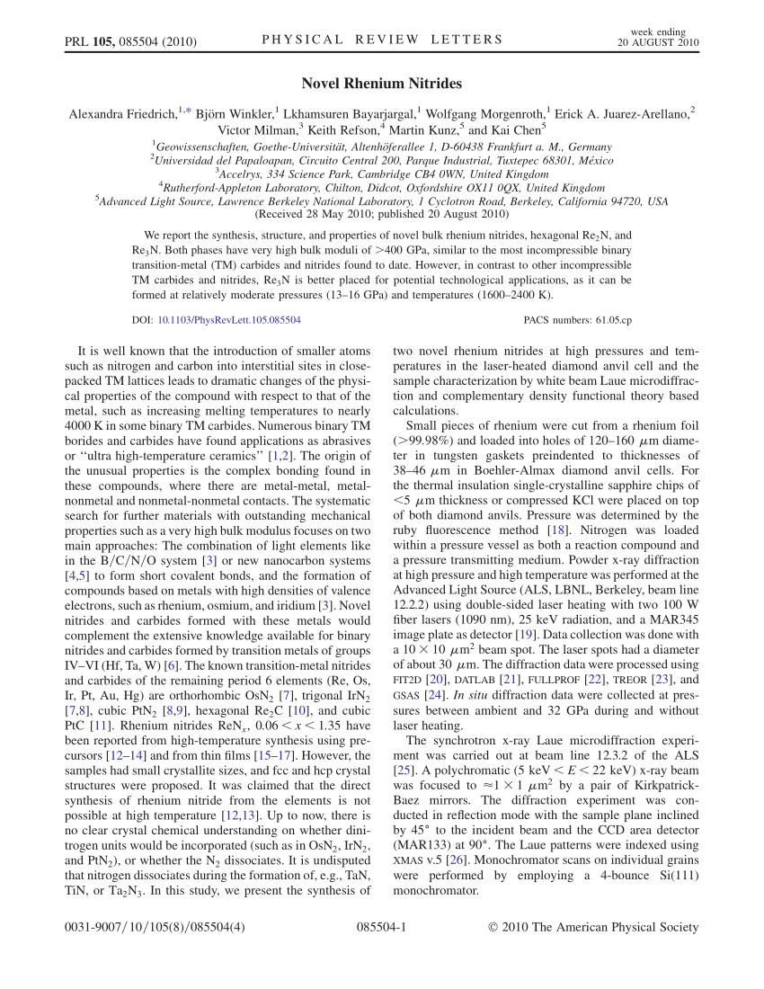 Pdf Novel Rhenium Nitrides