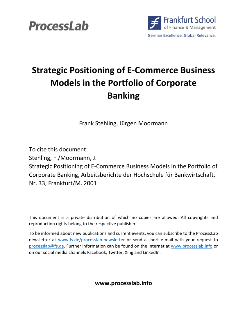Pdf Strategic Positioning Of E Commerce Business Models In The Portfolio Of Corporate Banking