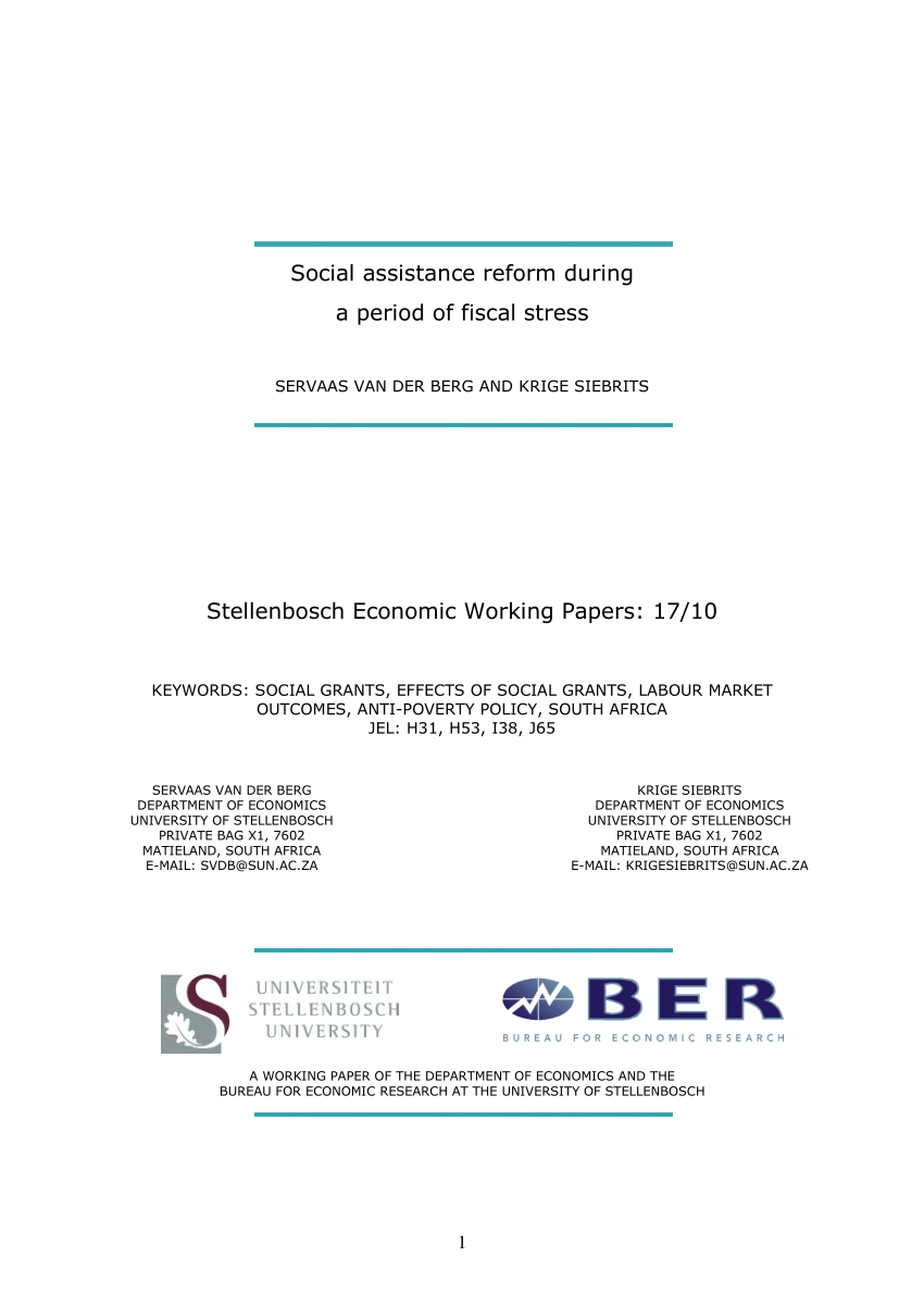 (PDF) Social Assistance Reform During A Period of Fiscal Stress