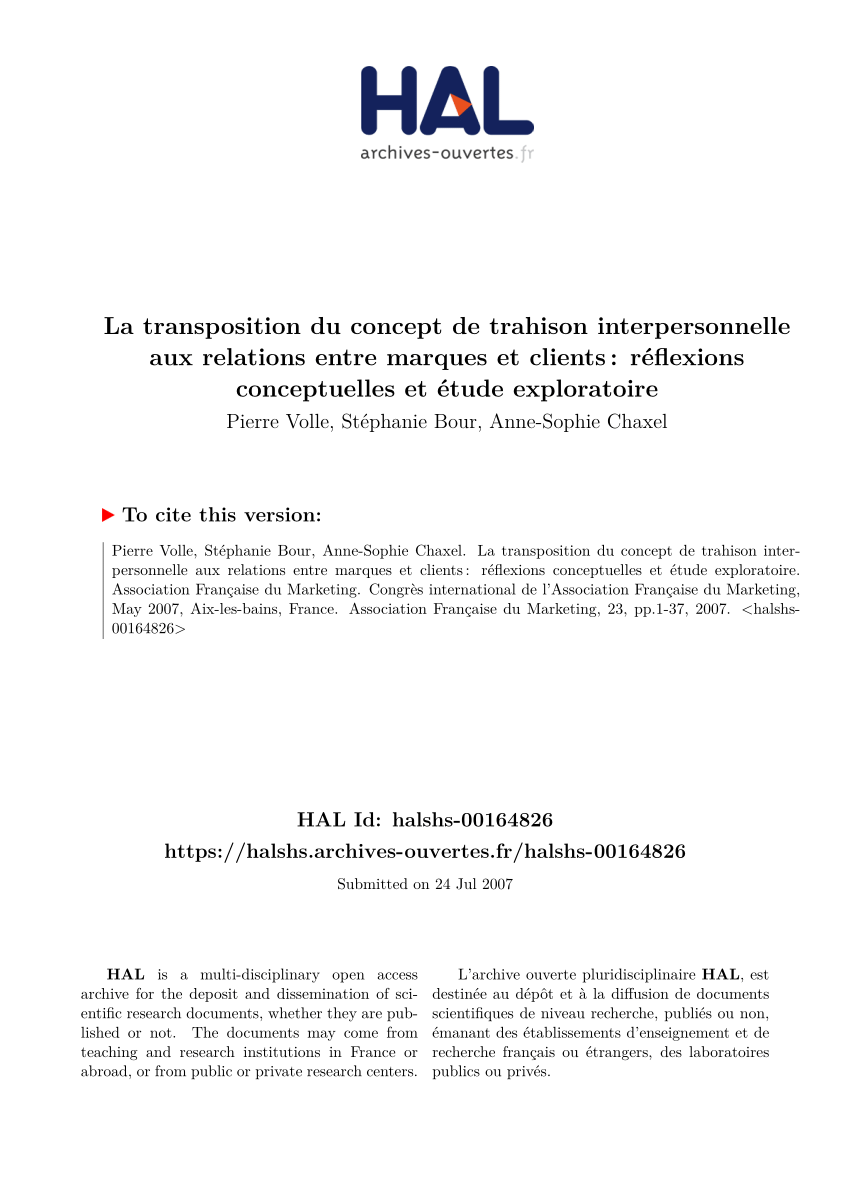 Pdf La Transposition Du Concept De Trahison Interpersonnelle Aux Relations Entre Marques Et Clients Ra C Flexions Conceptuelles Et A C Tude Exploratoire