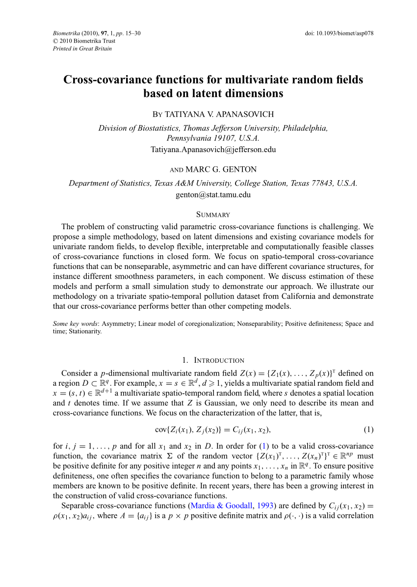 Pdf Cross Covariance Functions For Multivariate Random Fields Based On Latent Dimensions