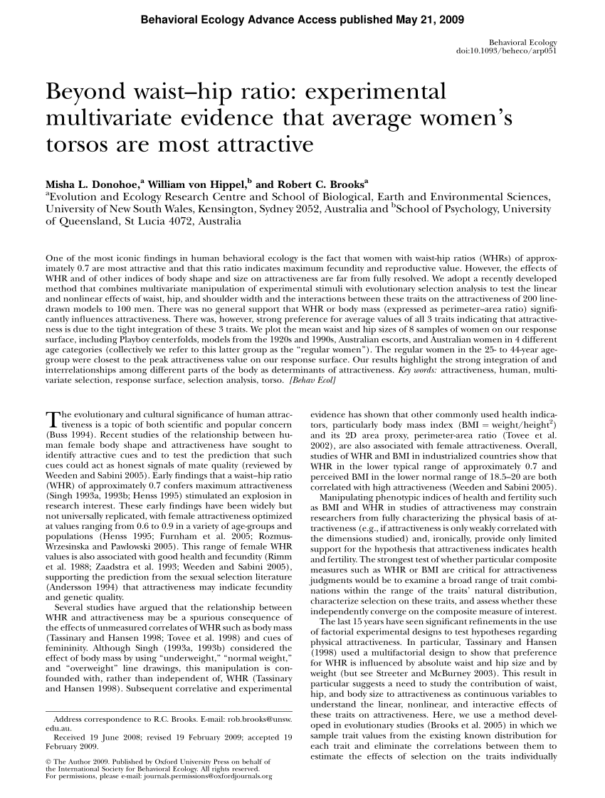 PDF) Beyond waist–hip ratio: Experimental multivariate evidence that  average women's torsos are most attractive