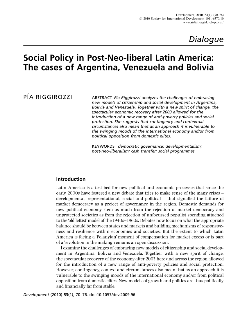 Pdf Social Policy In Post Neo Liberal Latin America The Cases Of