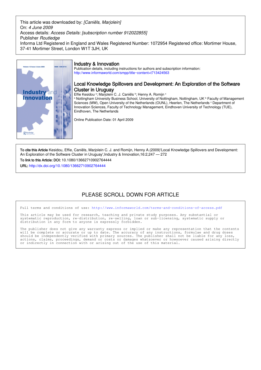 Pdf Local Knowledge Spillovers And Development An Exploration Of The Software Cluster In Uruguay