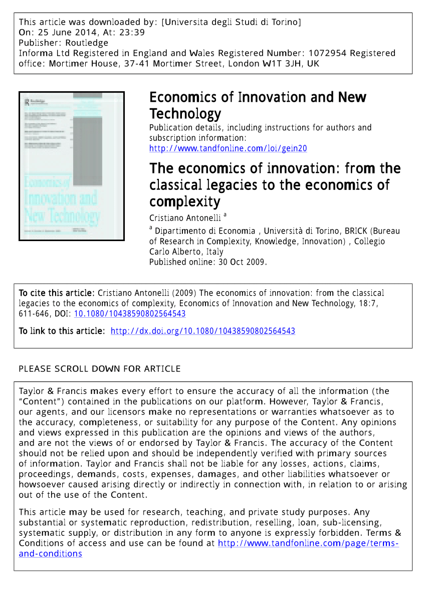 PDF) The Economics of Innovation: From the Classical Legacies to 