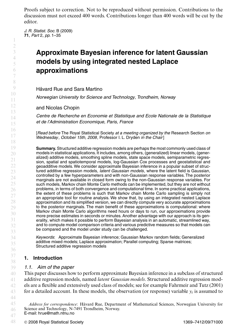 Pdf Approximate Bayesian Inference For Latent Gaussian Models By Using Integrated Nested Laplace Approximations