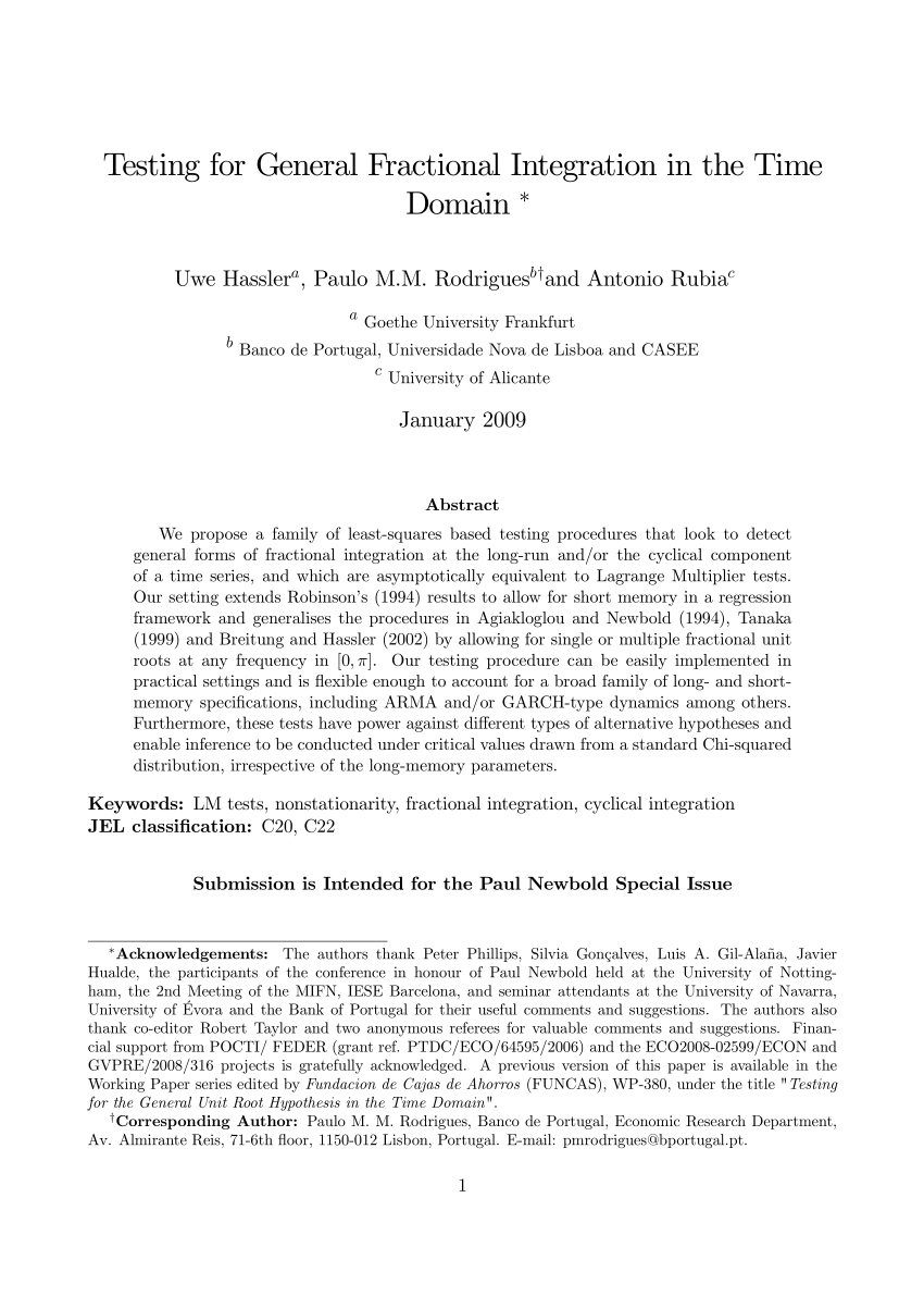 Pdf Testing For General Fractional Integration In The Time Domain