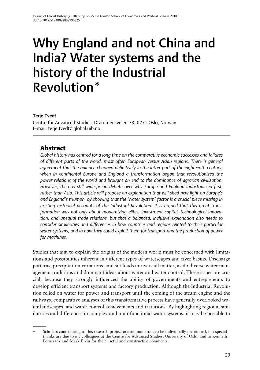 Pdf Why England And Not China And India Water Systems And The History Of The Industrial Revolution