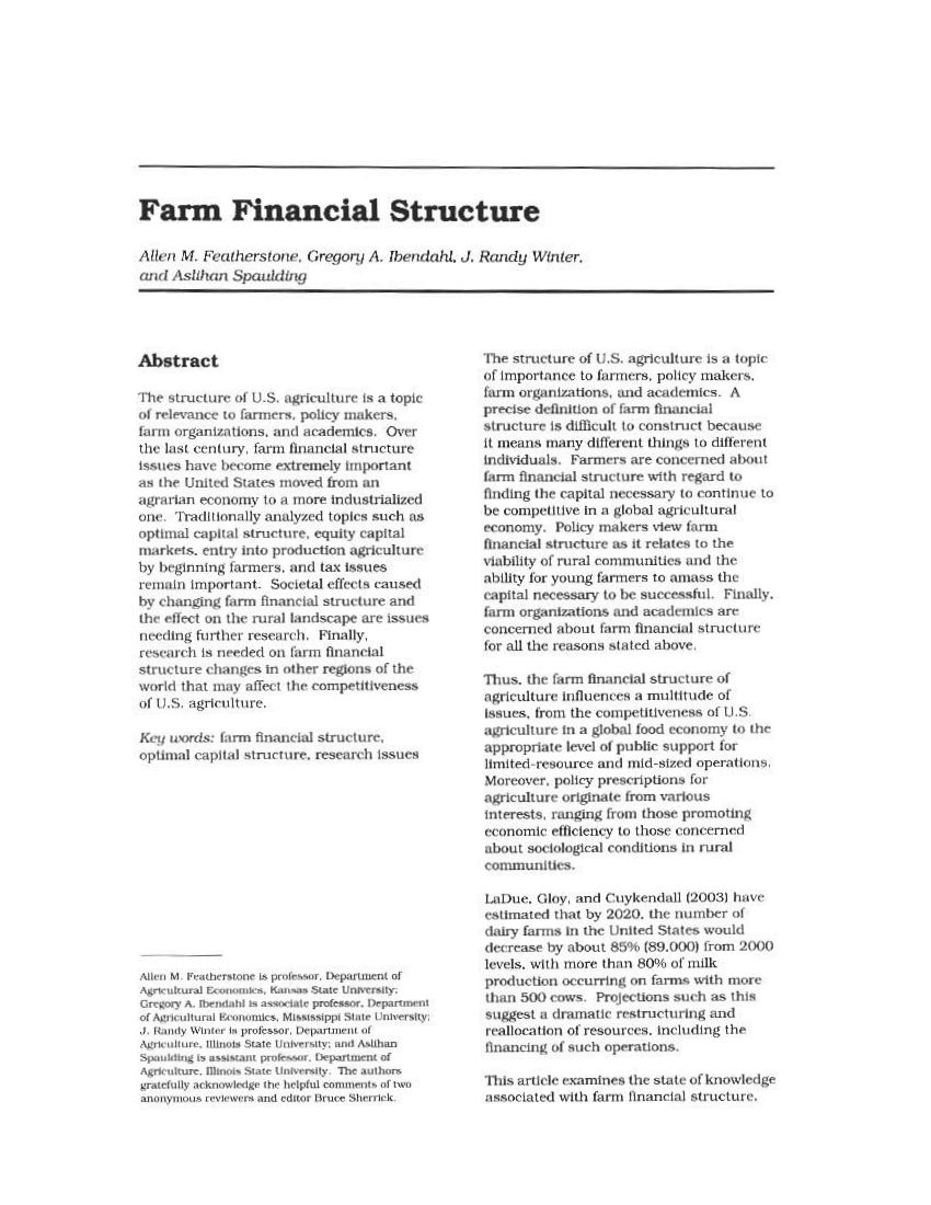 Pdf Farm Financial Structure