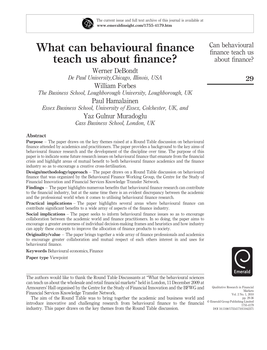 behavioural finance research papers pdf