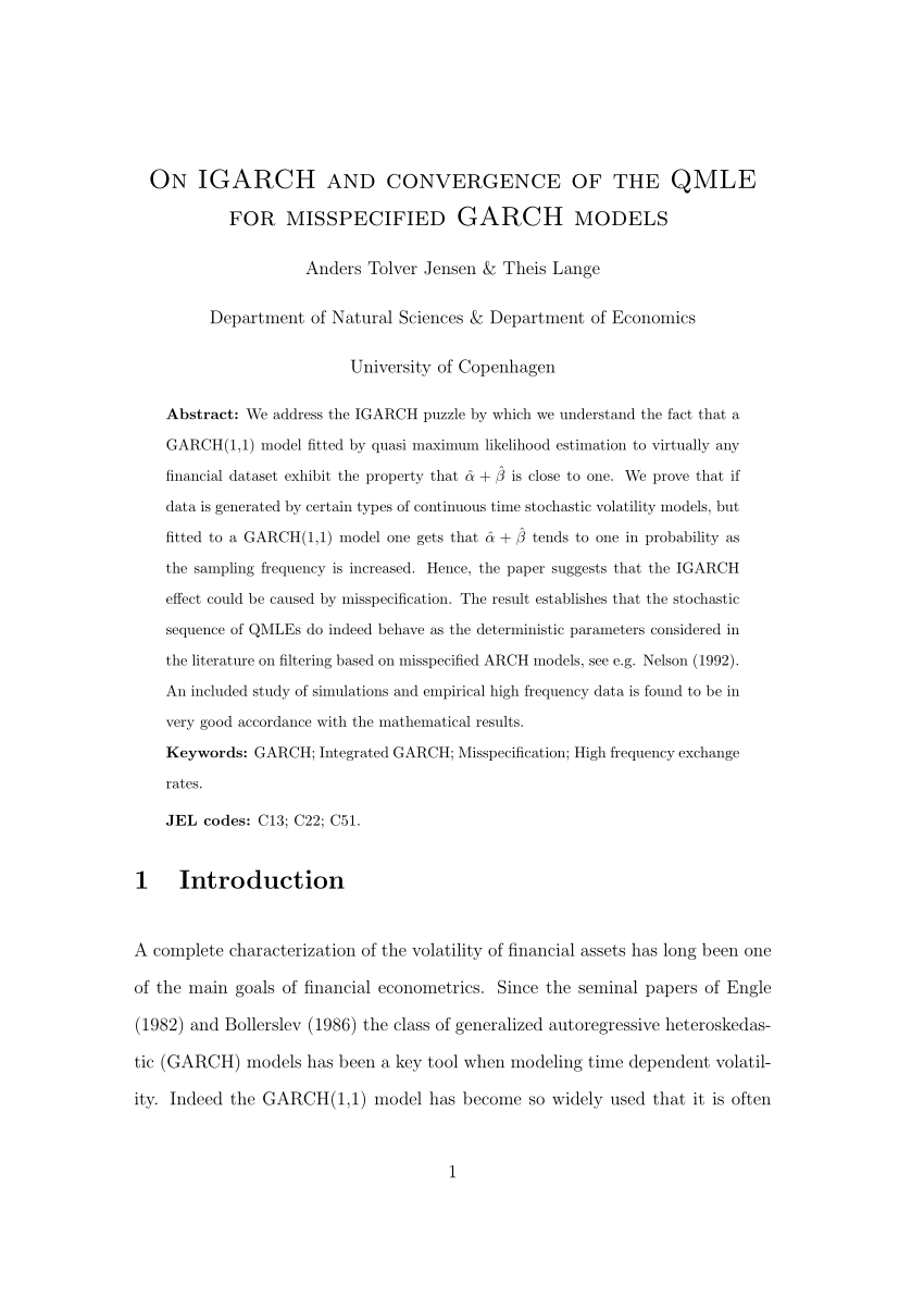 Pdf On Convergence Of The Qmle For Misspecified Garch Models