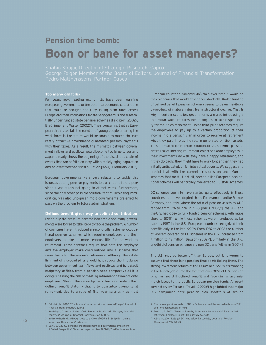 Pdf Pension Time Bomb Boon Or Bane For Asset Managers - 