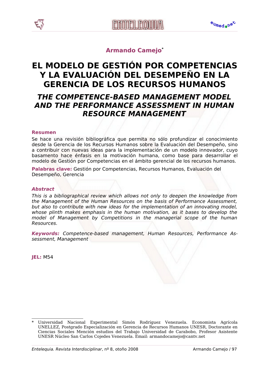 PDF) El Modelo de Gestión por Competencias y La Evaluación del Desempeño en  la Gerencia de los Recursos Humanos