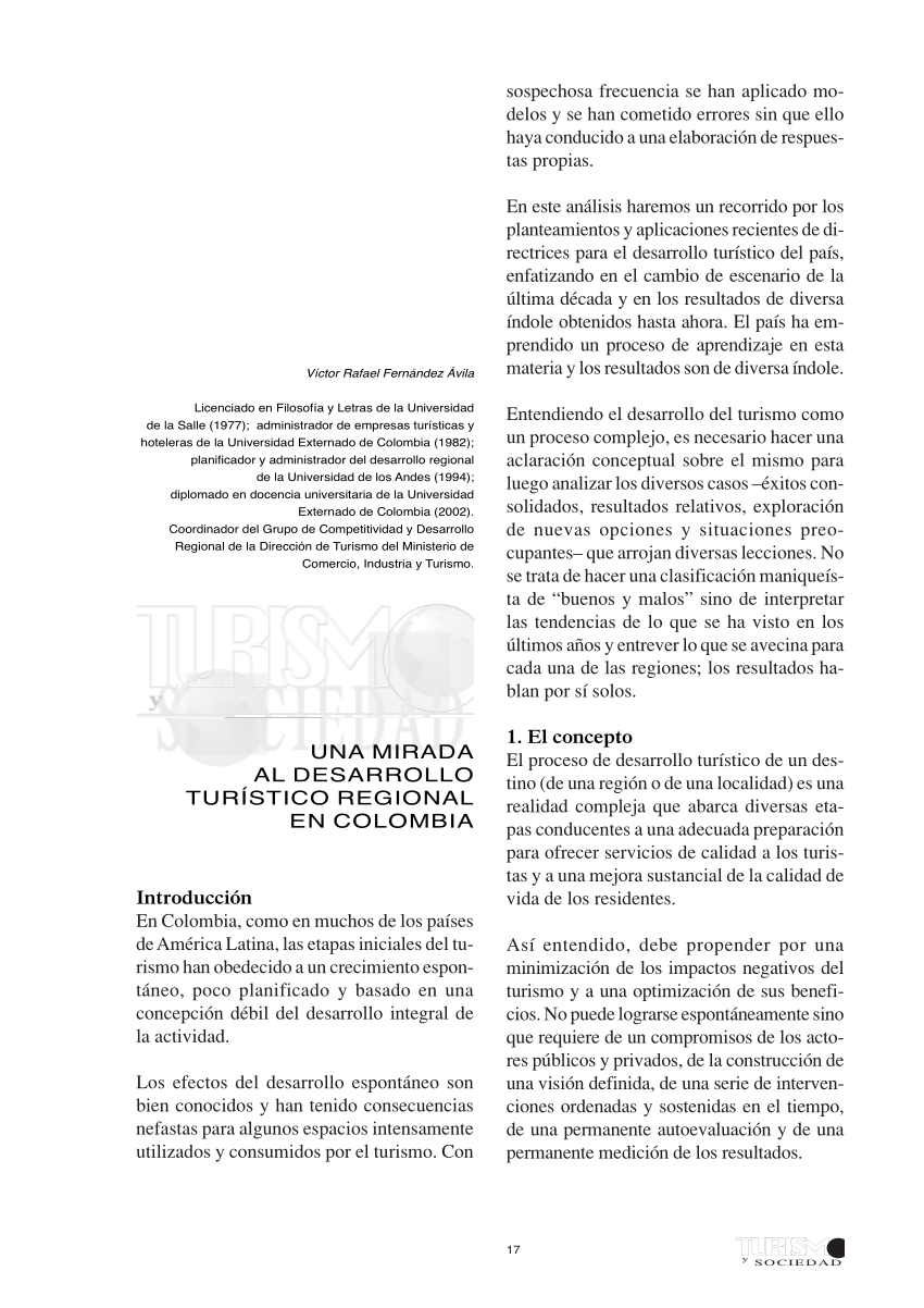 Pdf Una Mirada Al Desarrollo Turístico Regional En Colombia