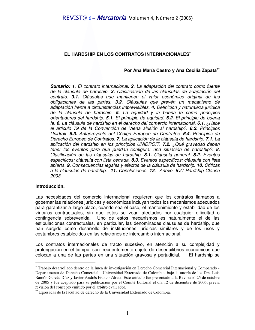 PDF) La Cláusula de Hardship en la contratación internacional