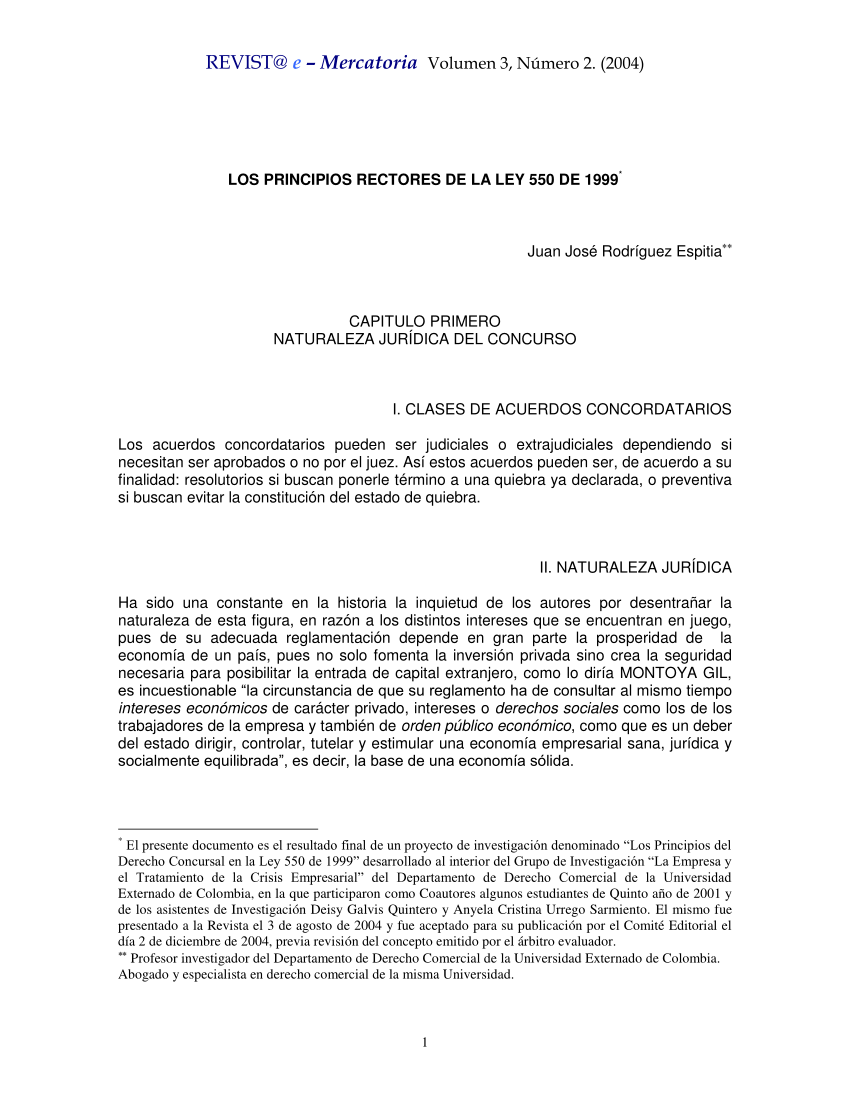 PDF) Los principios rectores de la ley 550 de 1999