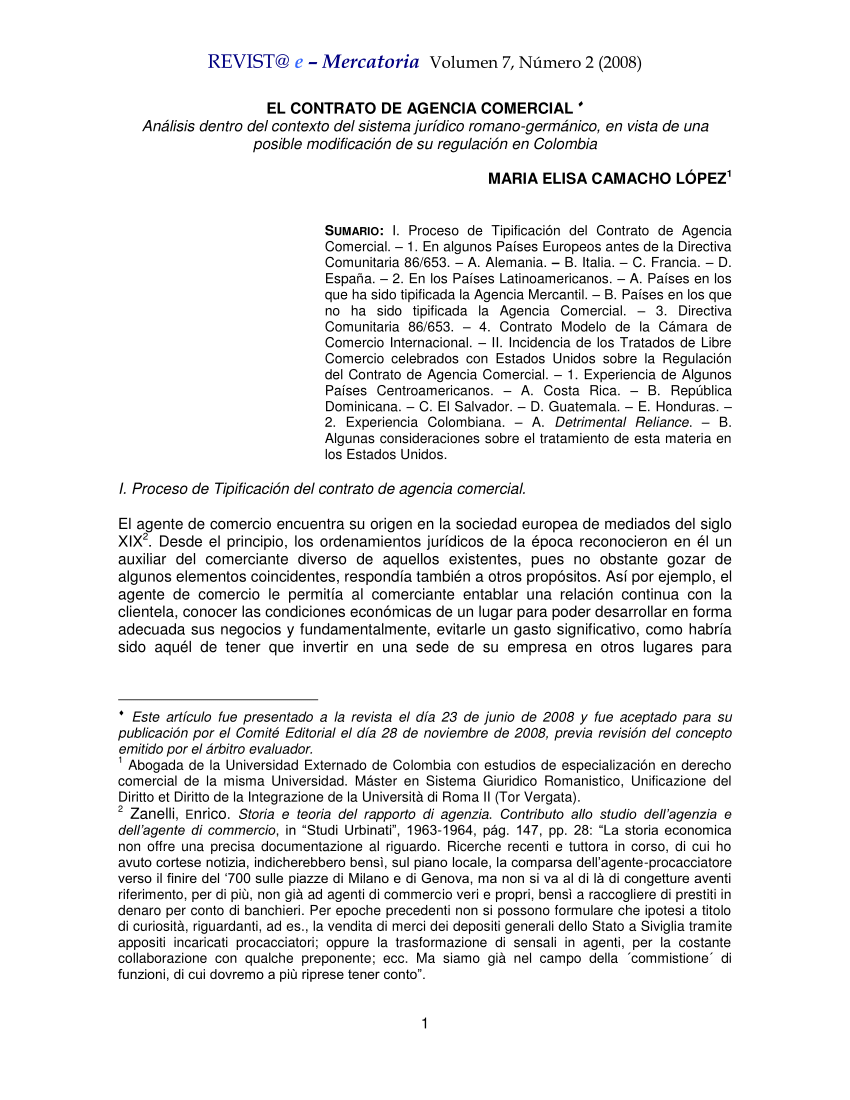 PDF) El contrato de agencia comercial